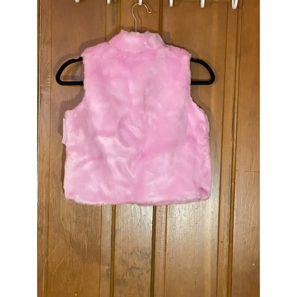 OshKosh B'gosh Girls Pink Faux Fur Zip Vest Size 12 Months NWT Soft Plush Winter